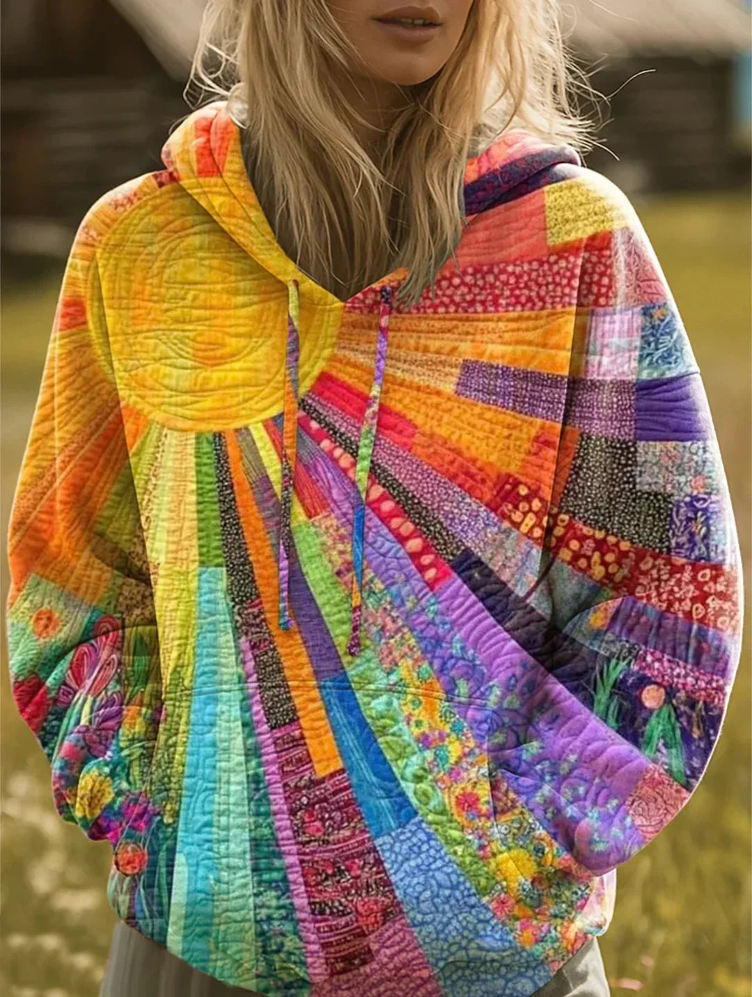 Laura | Bohemsk hættetrøje til kvinder med flerfarvet patchwork