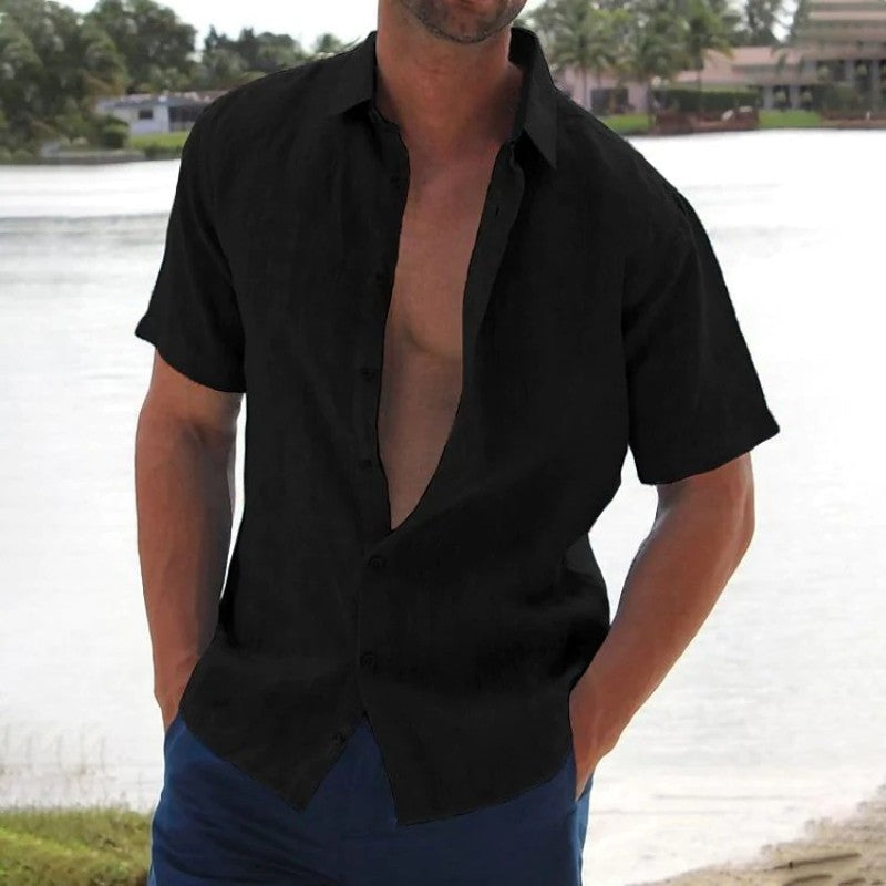 Men's Lightweight Short Sleeve Linen Shirt Black