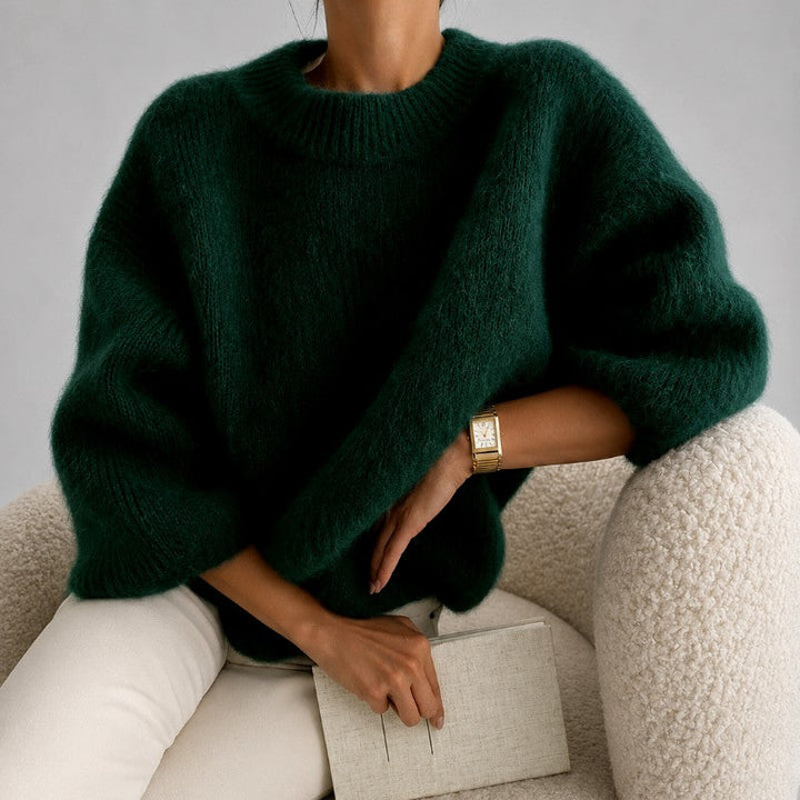 Suéter extragrande de punto de tacto suave con cuello redondo para mujer