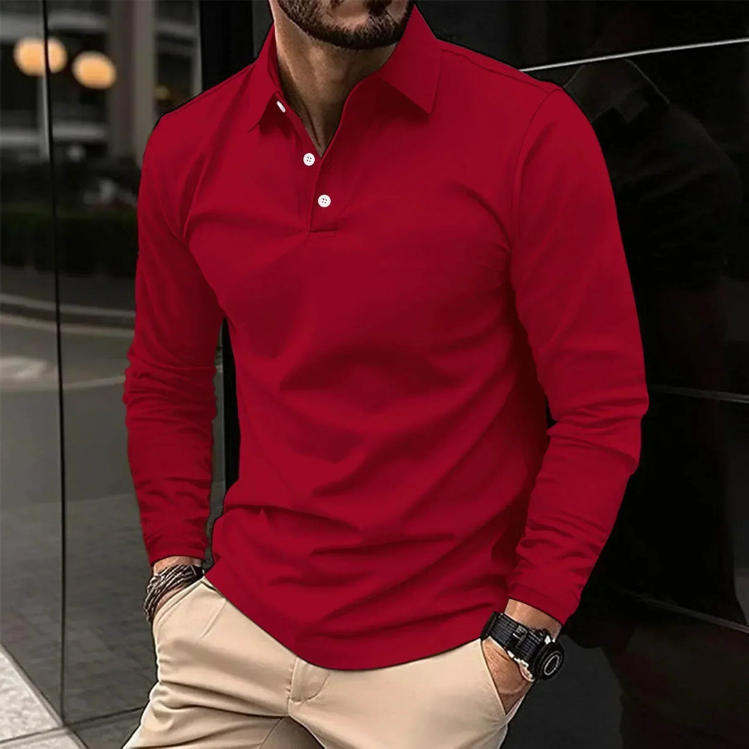 Men's Modern Fit Long-Sleeve Polo Shirt-MODAUTLET