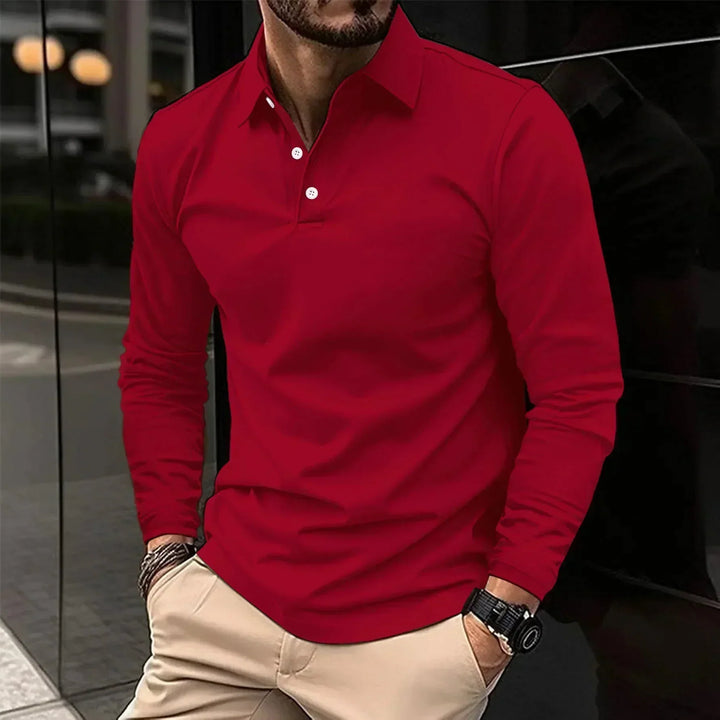 Men's Modern Fit Long-Sleeve Polo Shirt-MODAUTLET