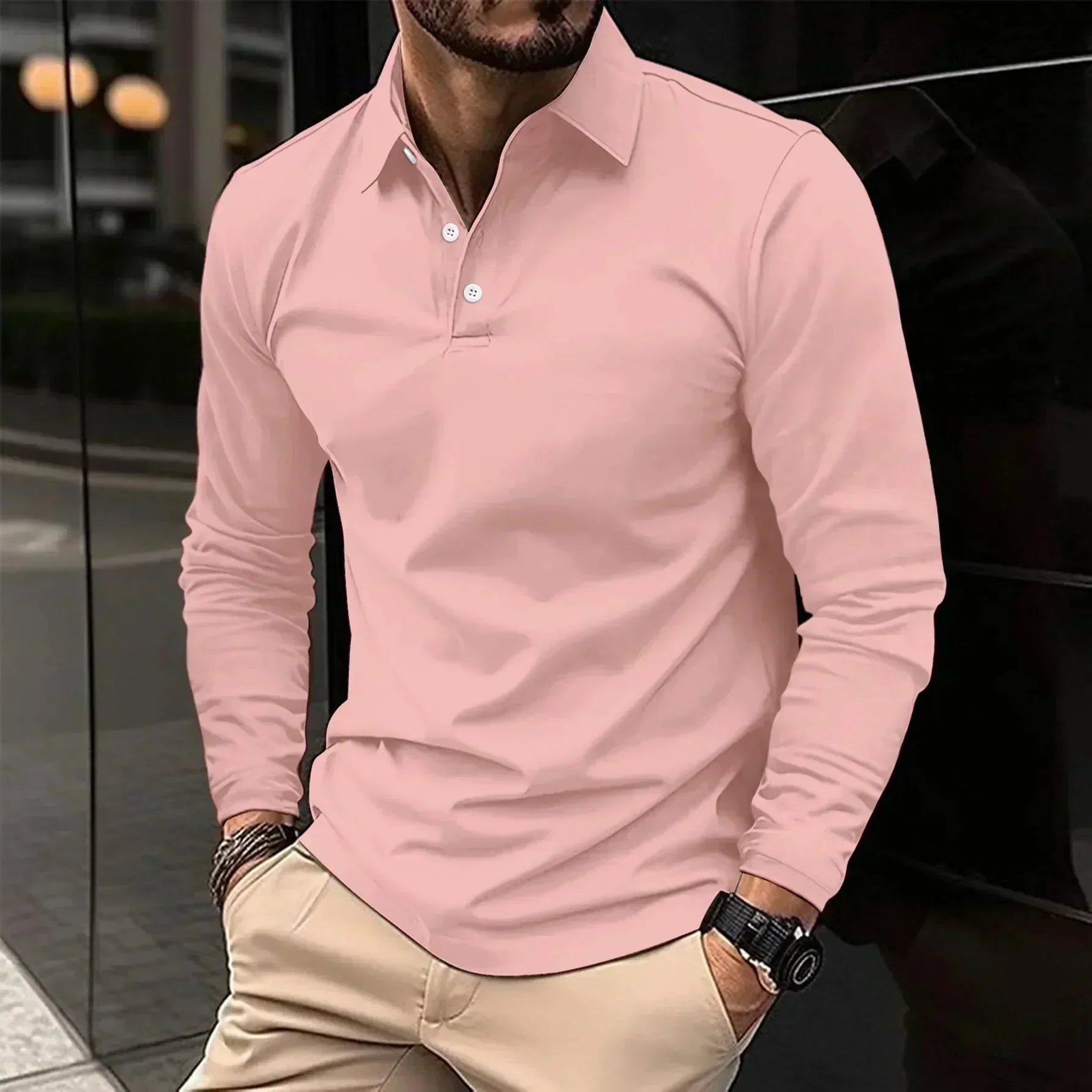 Men's Modern Fit Long-Sleeve Polo Shirt Pink