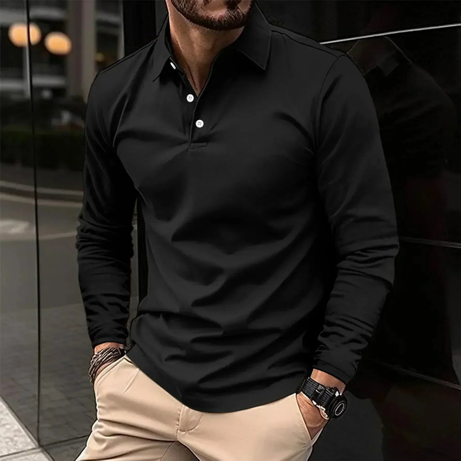 Men's Modern Fit Long-Sleeve Polo Shirt Black