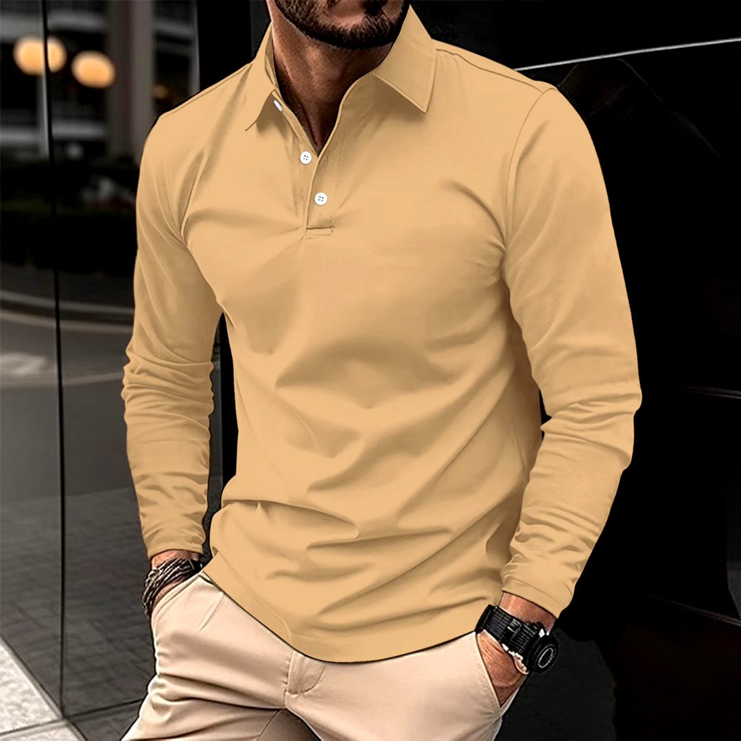 Men's Modern Fit Long-Sleeve Polo Shirt Yellow