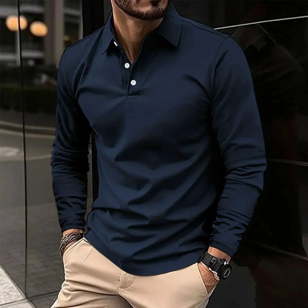 Men's Modern Fit Long-Sleeve Polo Shirt Blue