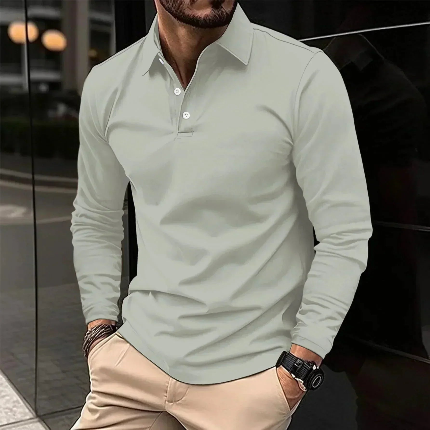 Men's Modern Fit Long-Sleeve Polo Shirt Gray