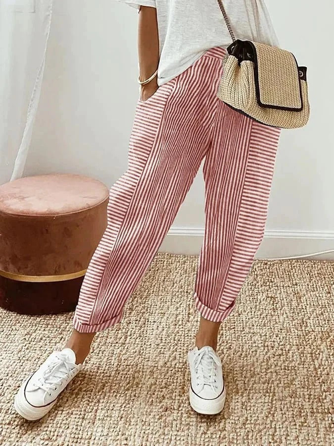 Striped Pants For Everyday Wear Comfortable And Stylish Red