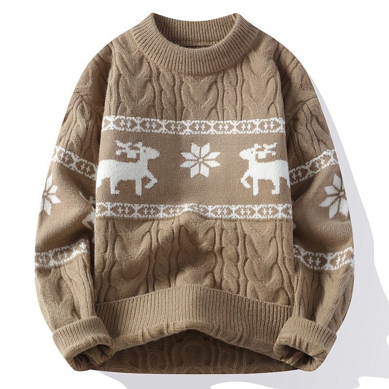 Festive Reindeer Christmas Sweater Khaki