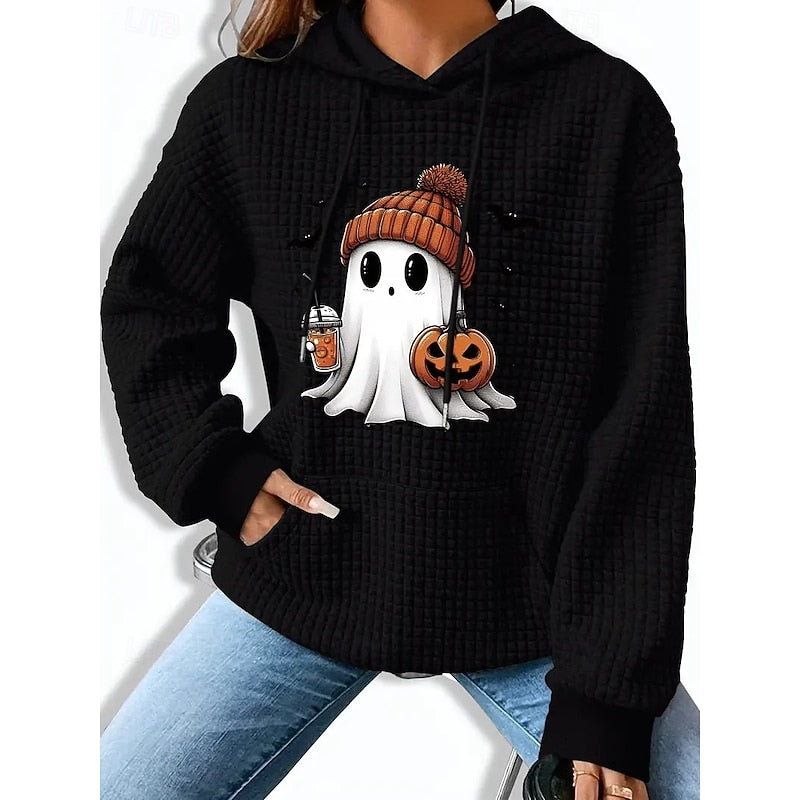 Dámská hřejivá podzimní mikina s kapucí s halloweenským motivem