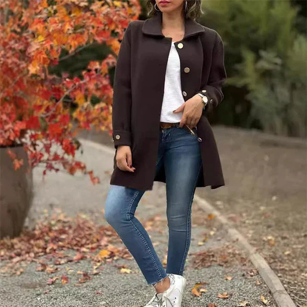 Manteau en laine à boutons sur le devant et revers crantés, coloris romarin, pour femme