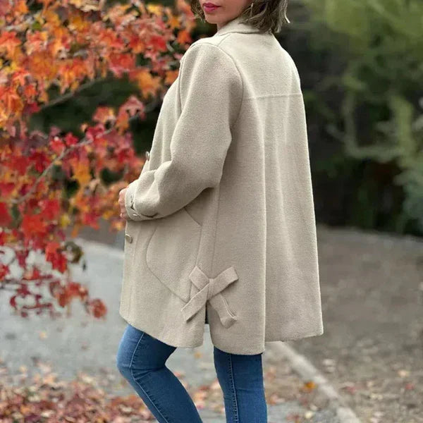 Manteau en laine à boutons sur le devant et revers crantés, coloris romarin, pour femme