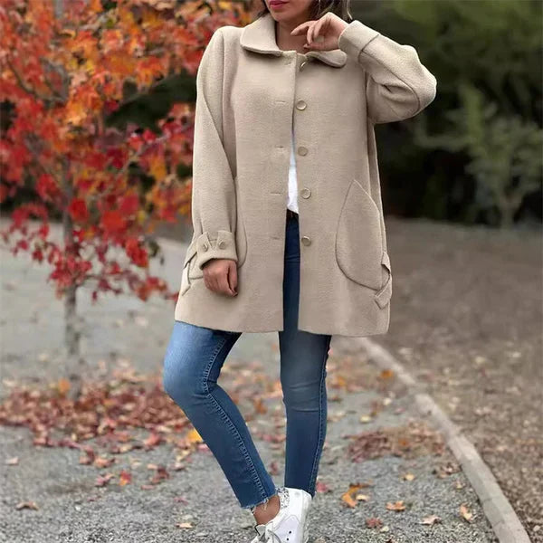 Manteau en laine à boutons sur le devant et revers crantés, coloris romarin, pour femme