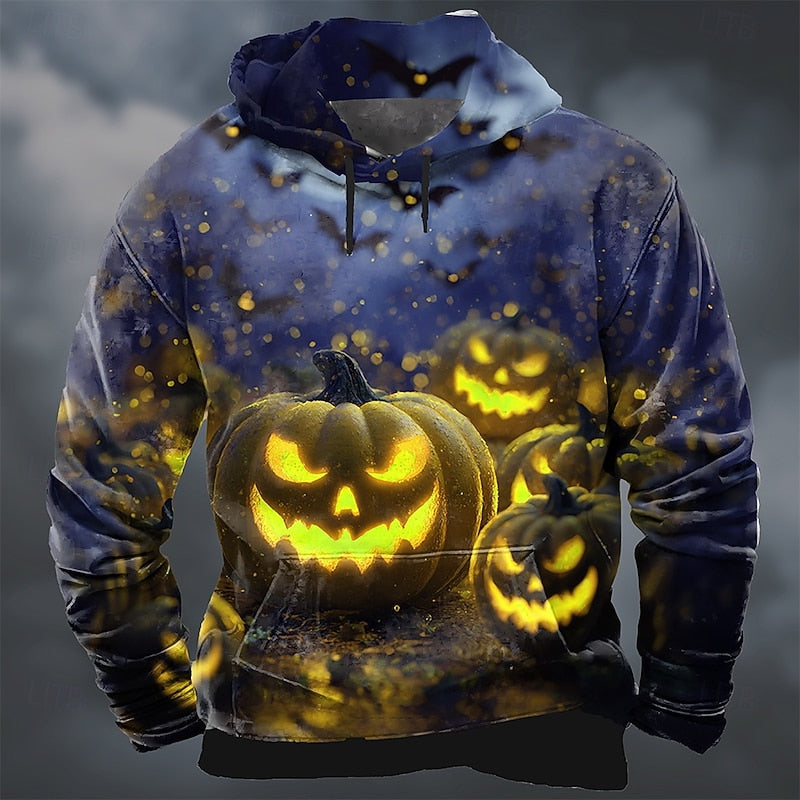 Pánská mikina s kapucí a halloweenským motivem dýně