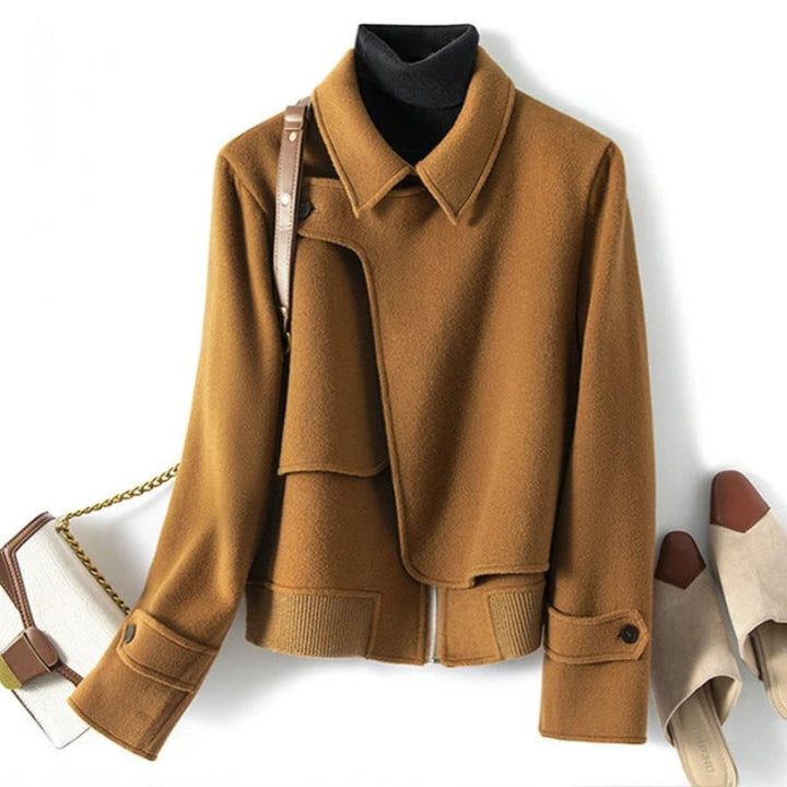 Women's Cropped Wool Jacket with Notch Lapel Design