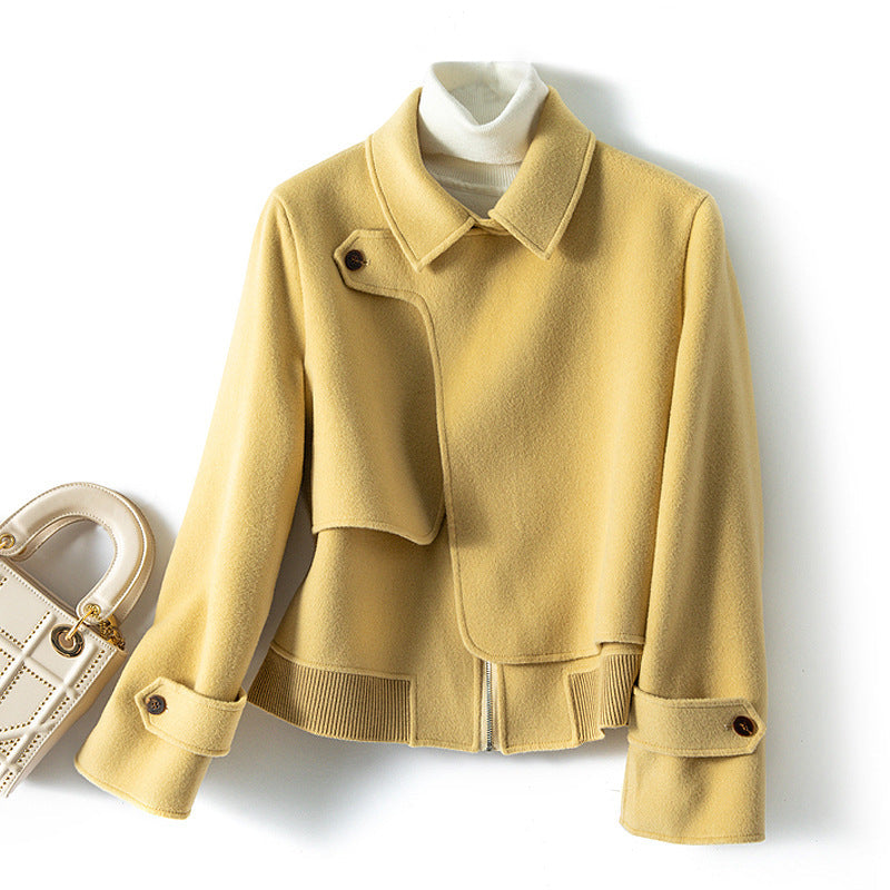 Women's Cropped Wool Jacket with Notch Lapel Design