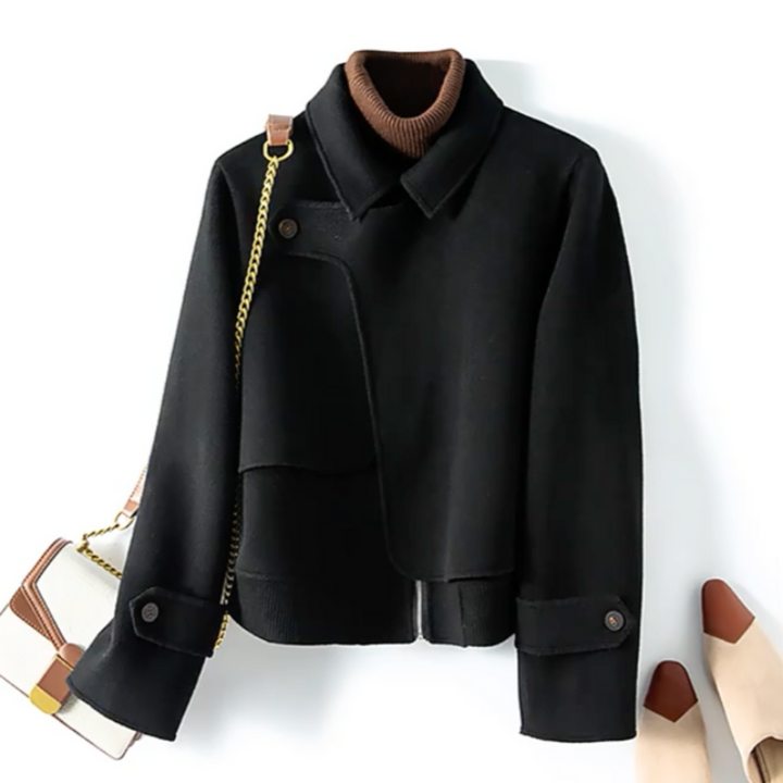 Women's Cropped Wool Jacket with Notch Lapel Design