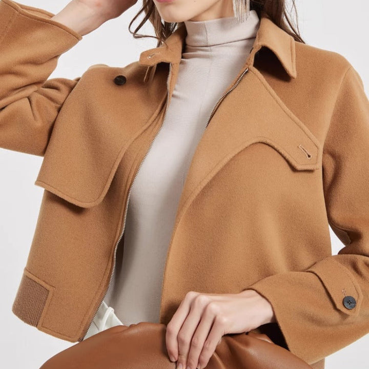 Women's Cropped Wool Jacket with Notch Lapel Design
