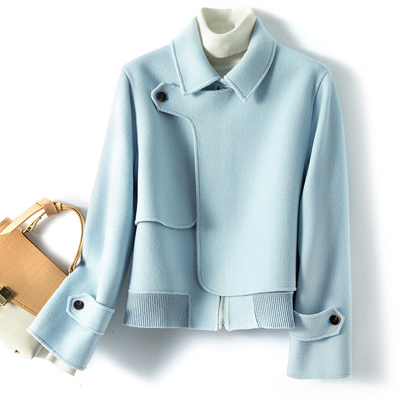 Women's Cropped Wool Jacket with Notch Lapel Design
