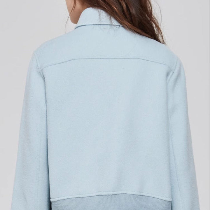 Women's Cropped Wool Jacket with Notch Lapel Design