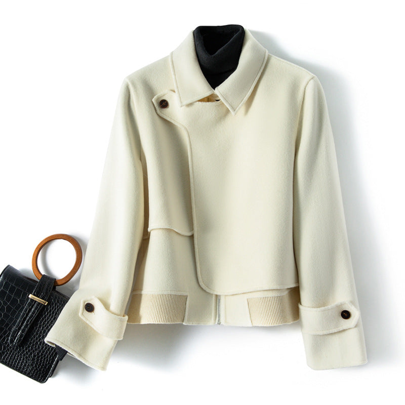 Women's Cropped Wool Jacket with Notch Lapel Design