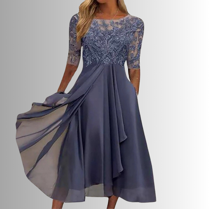 Sarah | Vestido Midi A-Line de Meia Manga para Mulheres, Ideal para Convidadas de Casamento