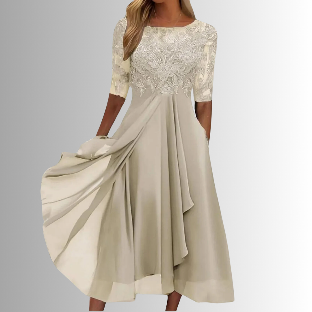 Sarah | Vestido Midi A-Line de Meia Manga para Mulheres, Ideal para Convidadas de Casamento
