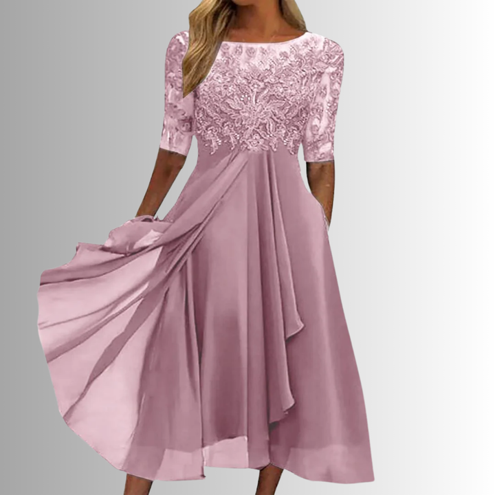 Sarah | Vestido Midi A-Line de Meia Manga para Mulheres, Ideal para Convidadas de Casamento