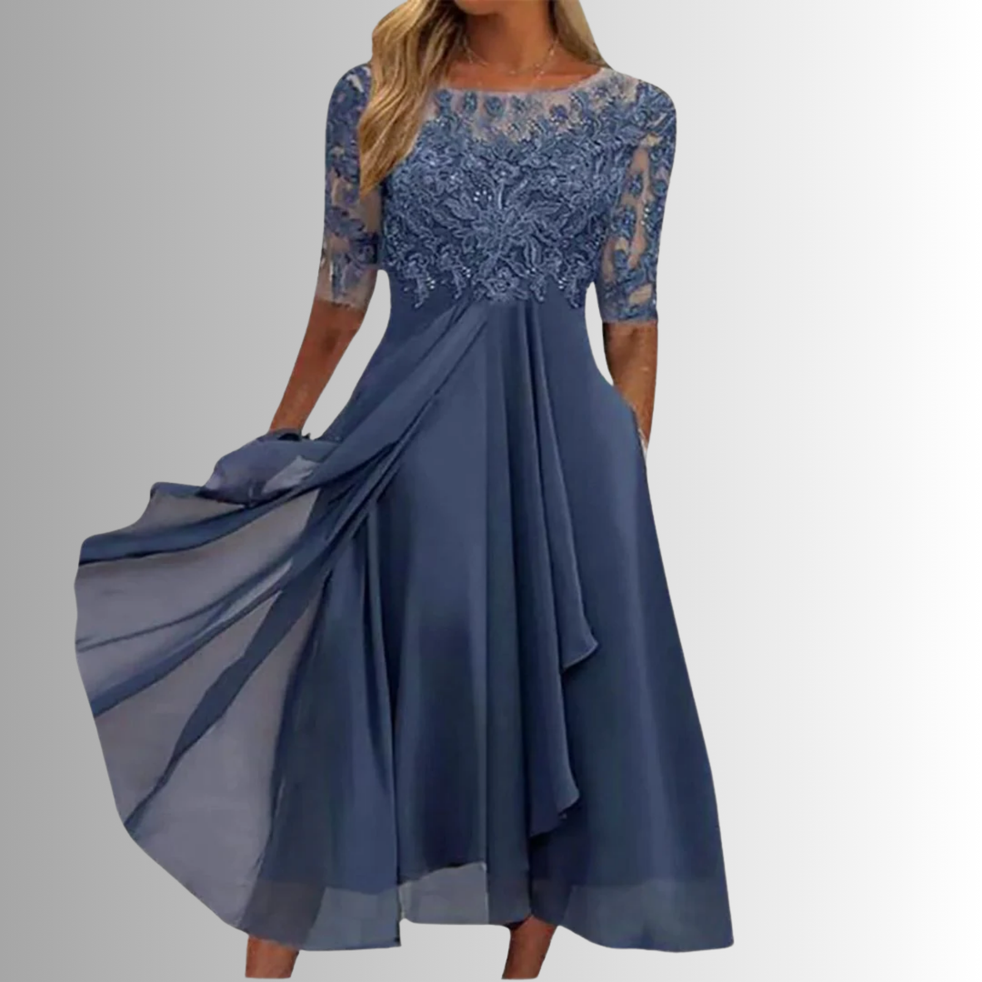 Sarah | Vestido Midi A-Line de Meia Manga para Mulheres, Ideal para Convidadas de Casamento