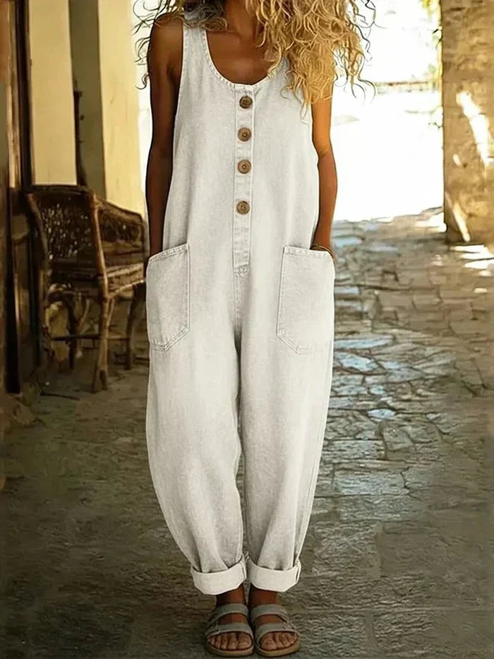 Willow | Løse denimoveralls til kvinder, ærmeløs jumpsuit