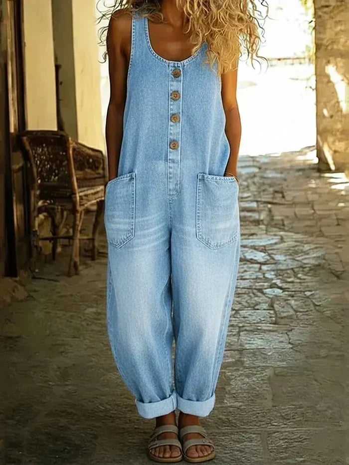 Willow | Løse denimoveralls til kvinder, ærmeløs jumpsuit