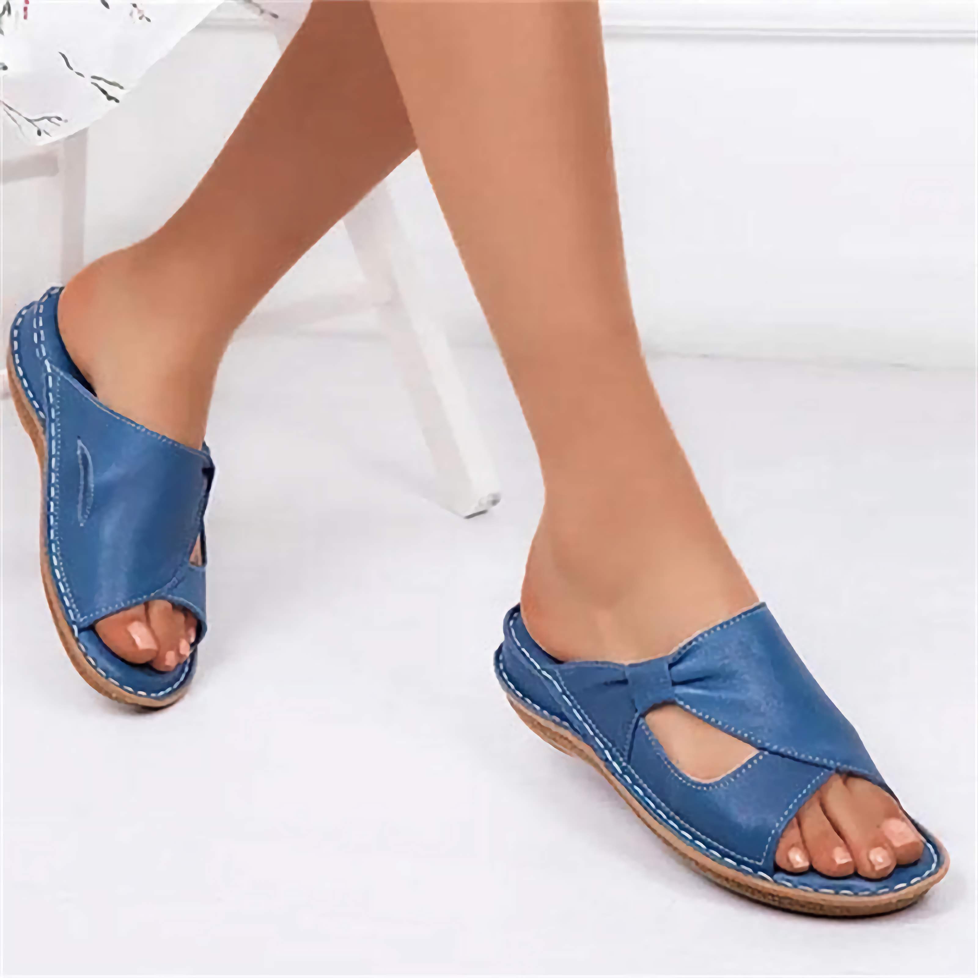Stylish Orthopedic Leather Sandals With Soft Soles Blue