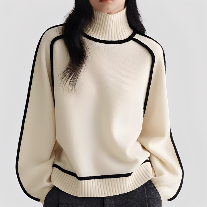 Women's Ribbed Turtleneck Sweater with Contrast Trim