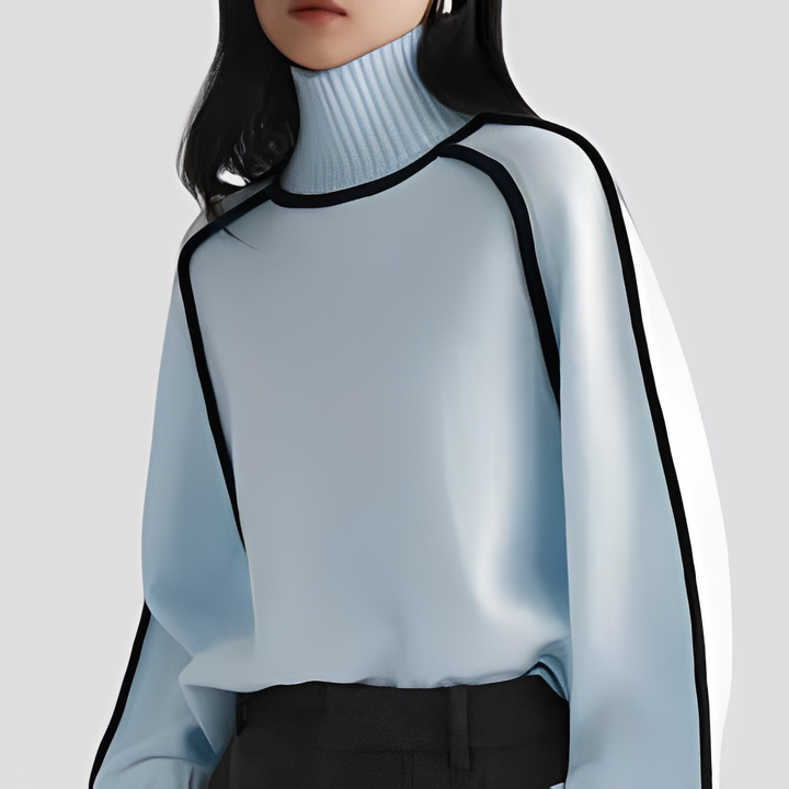 Women's Ribbed Turtleneck Sweater with Contrast Trim