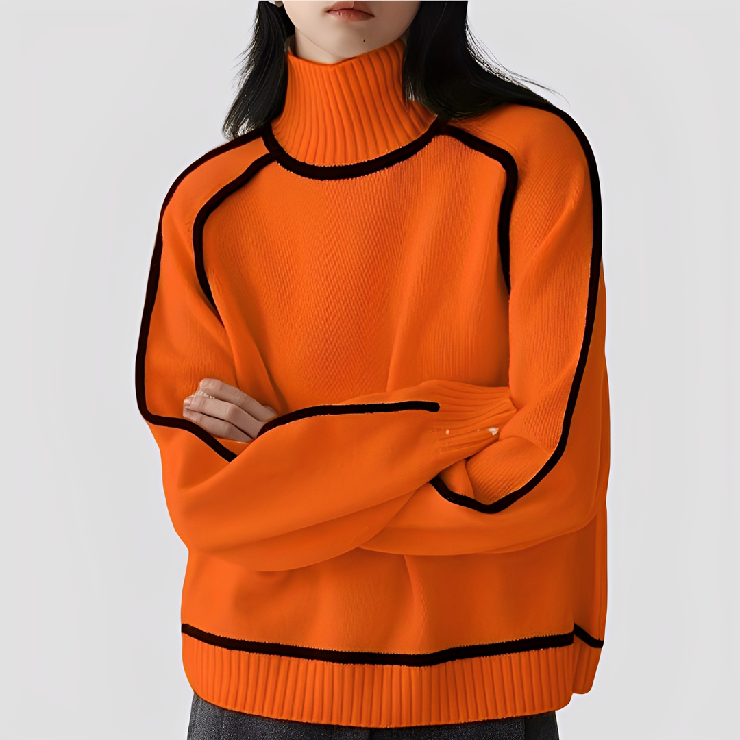 Women's Ribbed Turtleneck Sweater with Contrast Trim