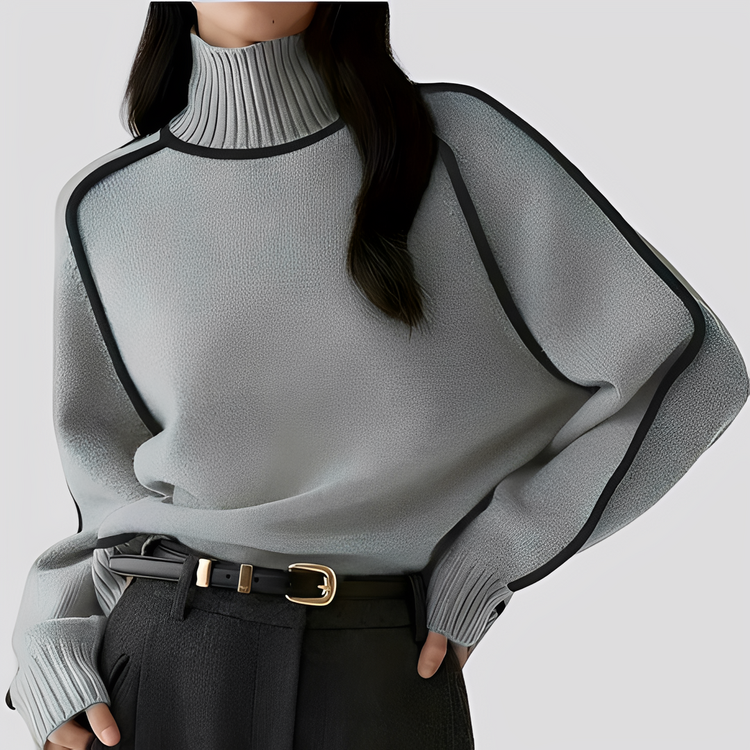 Women's Ribbed Turtleneck Sweater with Contrast Trim