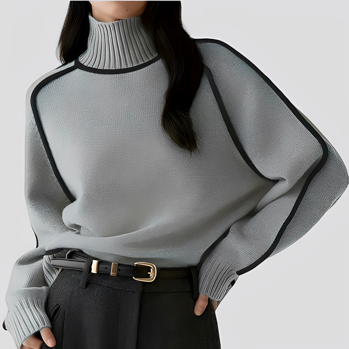 Women's Ribbed Turtleneck Sweater with Contrast Trim