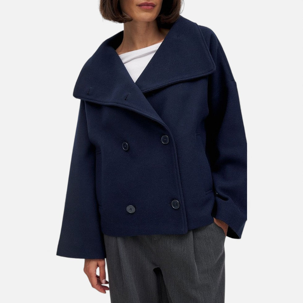 Blazer cruzado de mezcla de lana para mujer