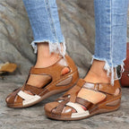 Orthopedic Leather Wedge Sandals With Arch Support For Pain Brown