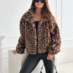 Leopard Print Plush Short Jacket Cozy Warm Outerwear
