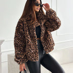 Leopard Print Plush Short Jacket Cozy Warm Outerwear