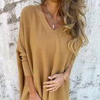 Women's Cozy Loose Fit V-Neck Top Khaki One Size