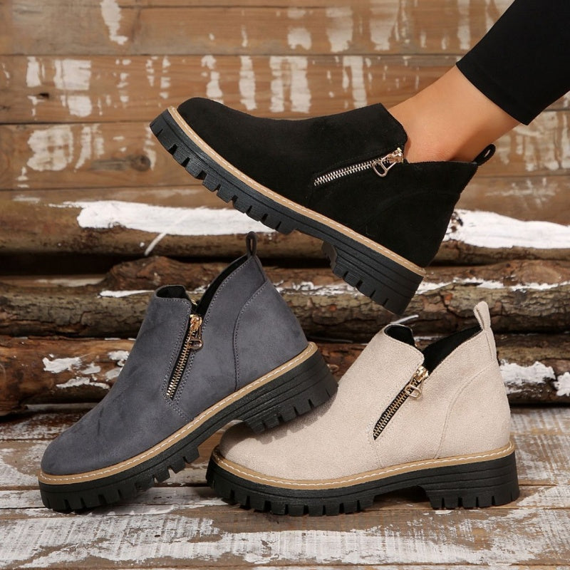 Women's Chunky Side Zip Ankle Boots-MODAUTLET