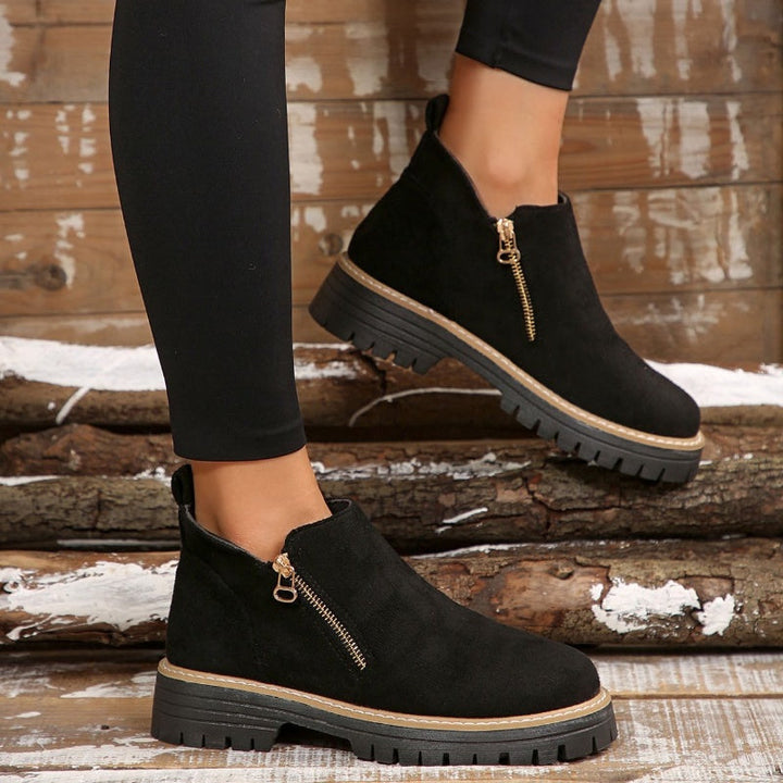 Women's Chunky Side Zip Ankle Boots-MODAUTLET