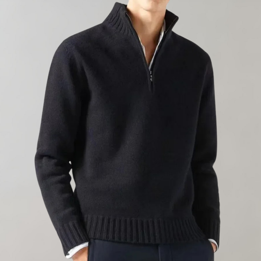 Men's Half-Zip Pullover Sweater with Ribbed Neckline Black