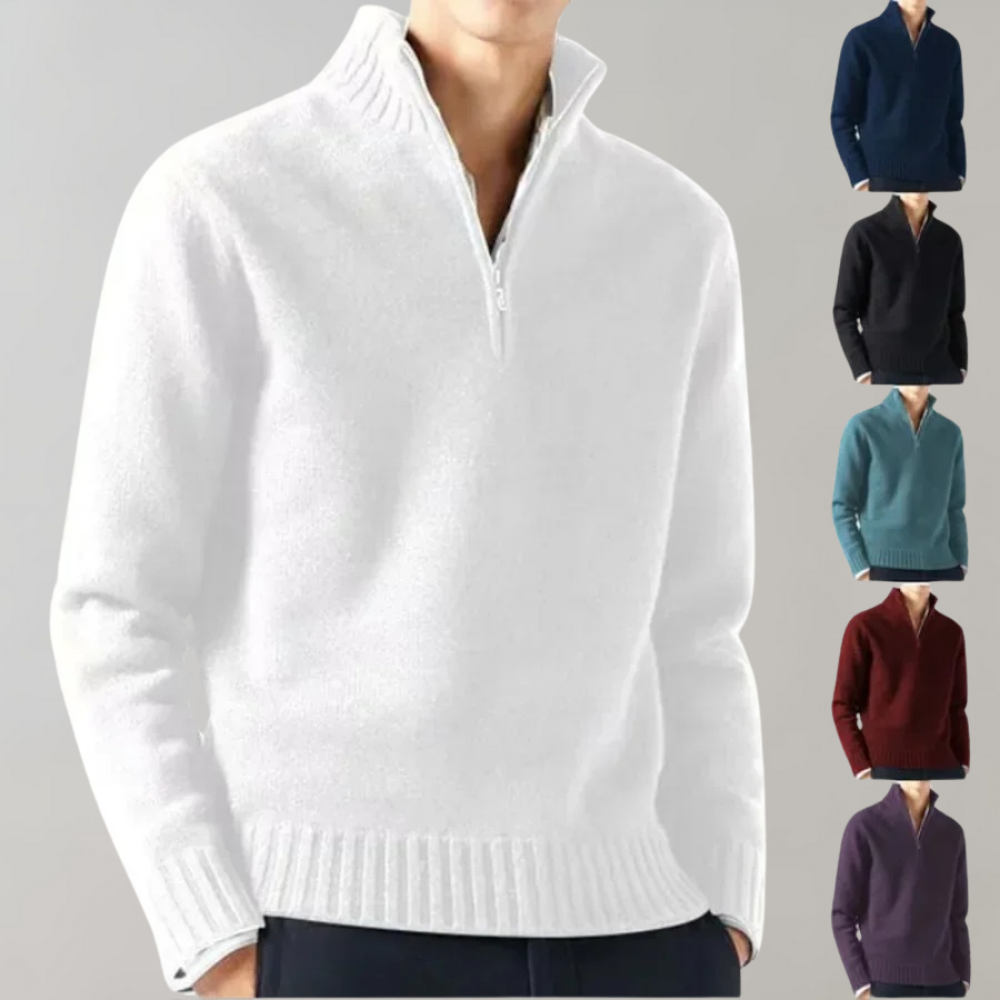 Men's Half-Zip Pullover Sweater with Ribbed Neckline