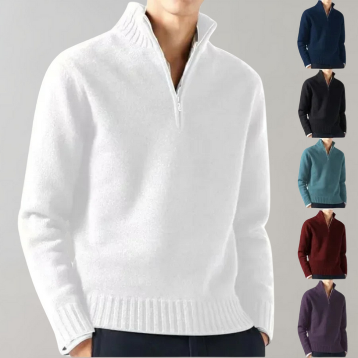 Men's Half-Zip Pullover Sweater with Ribbed Neckline