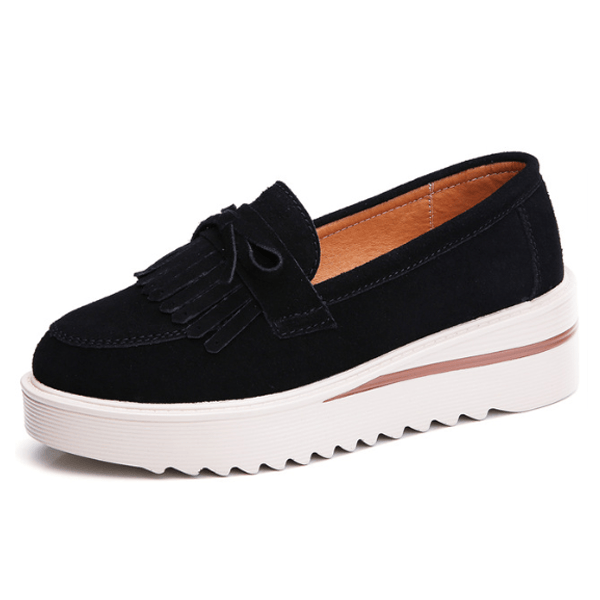 Women's Suede Tassel Platform Slip-On Shoes - Comfy and Stylish Black