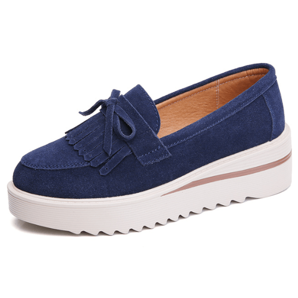 Women's Suede Tassel Platform Slip-On Shoes - Comfy and Stylish Blue