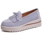 Women's Suede Tassel Slip-On Platform Shoes - Comfy and Stylish Grey
