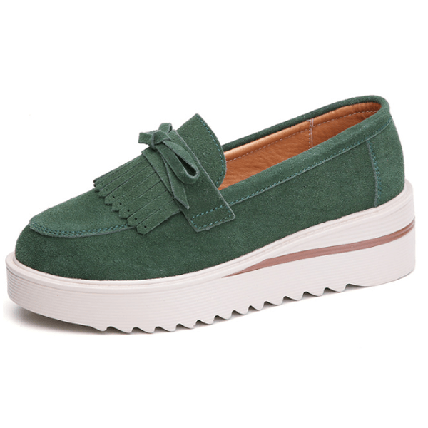 Women's Suede Tassel Platform Slip-On Shoes - Comfy and Stylish Green